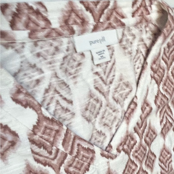 Pure Jill Ikat print top knit tunic white & mauve 3/4 sleeve top Sz-Petite XS E2 - Picture 4 of 10